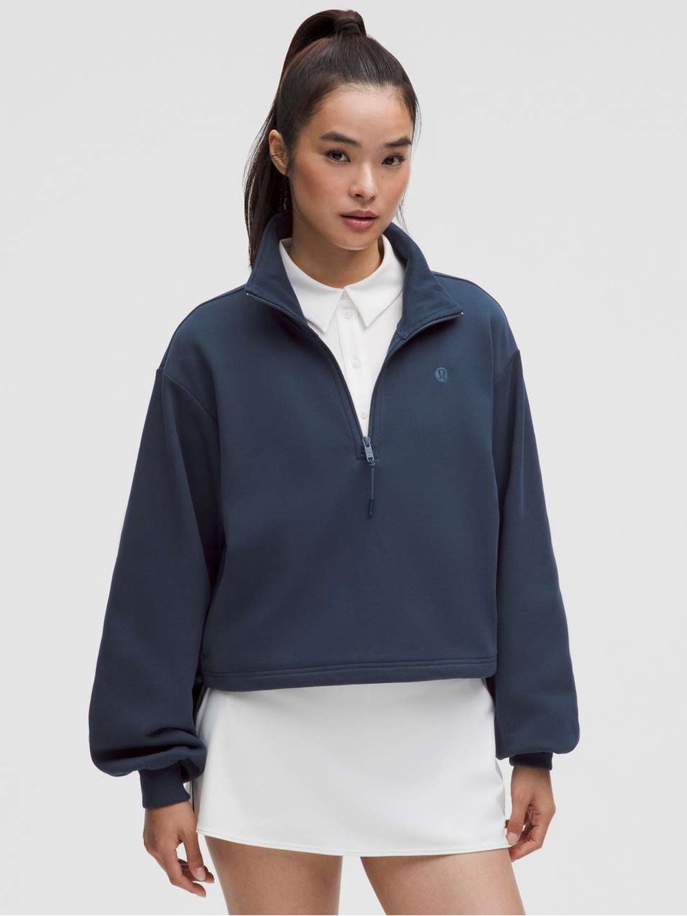 Lululemon Cotton Terry Tennis Half Zip Navy Club Blue W3IQ7S Pullover Cropped